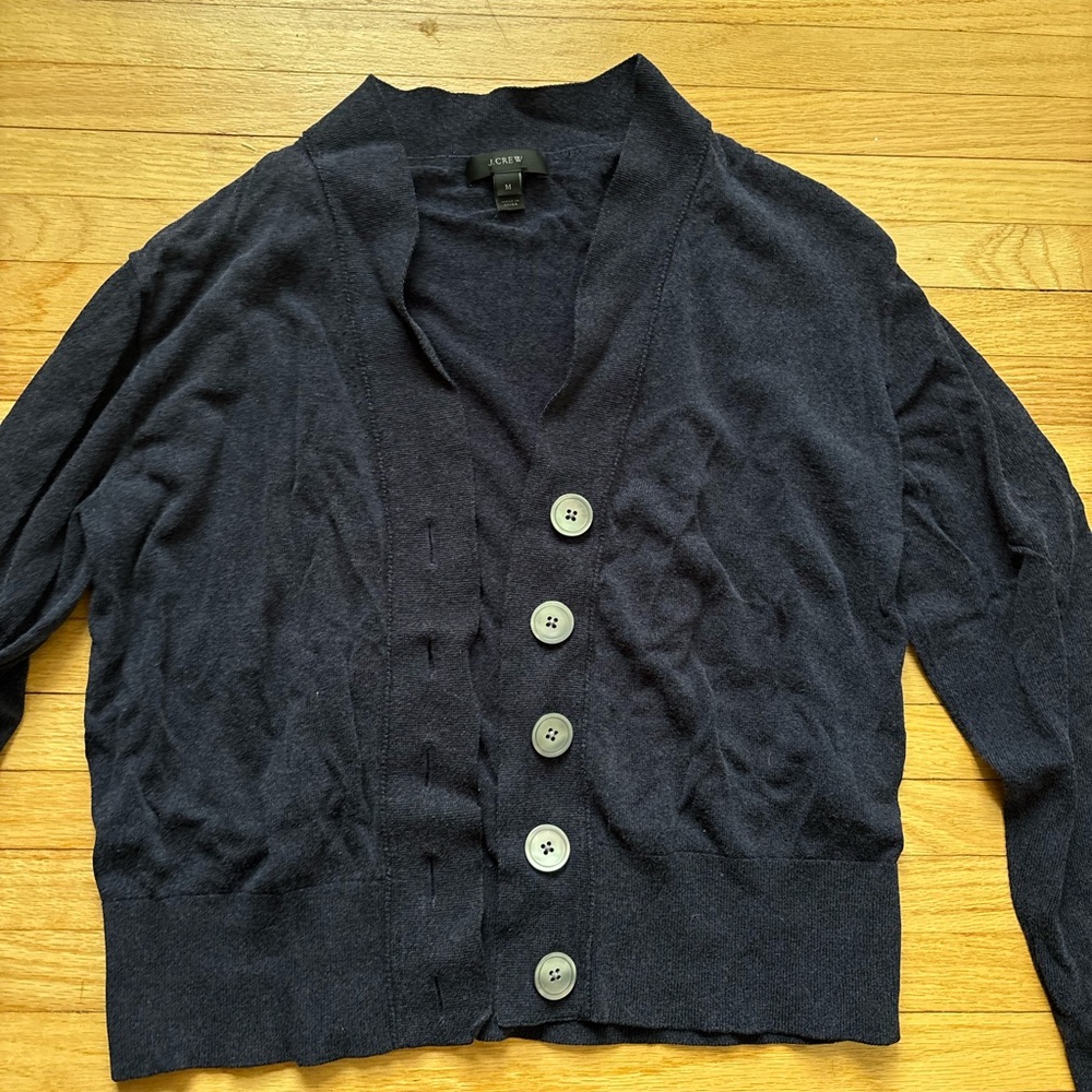 J. Crew Navy Button-Front V-Neck Cardigan